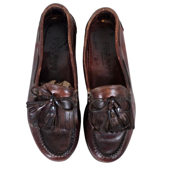 Cole Haan Mens Brown Leather Tassel Loafers Shoes Size 8KD Made in Brazil - Picture 1 of 8